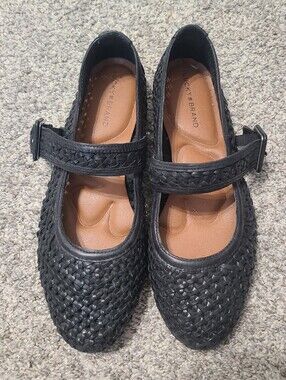 Lucky Brand Woven Black Leather Mary Jane Flats Size 9